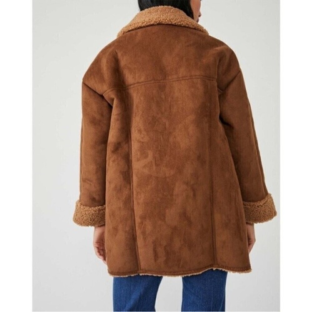 Free People Diogo Sherpa Suede Coat / Toasted Almond NWT - Picture 3 of 6